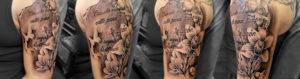 Tatuaje de flores en el brazo con texto